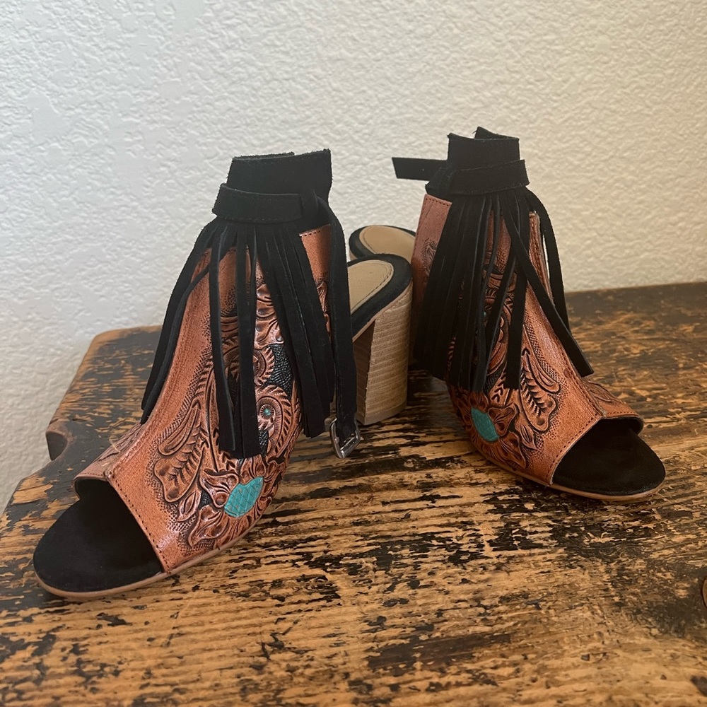 Tooled leather heels